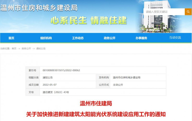 浙江溫州：政府、國企投資建筑光伏占比不低于12%，其他公共建筑不低于10%！