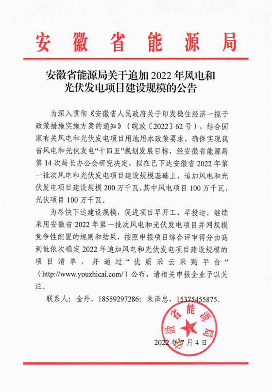 再加1GW光伏+1GW風(fēng)電！安徽2022年風(fēng)光項目建設(shè)規(guī)模擬至5GW！